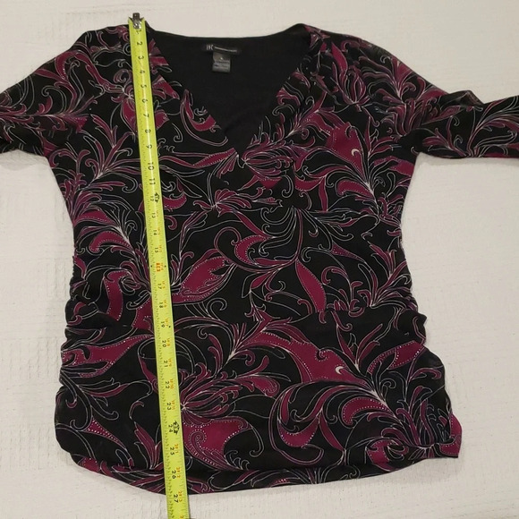 Inc Mesh Crossover Ruched Paisley Top Purple Black Silver - Picture 7 of 11